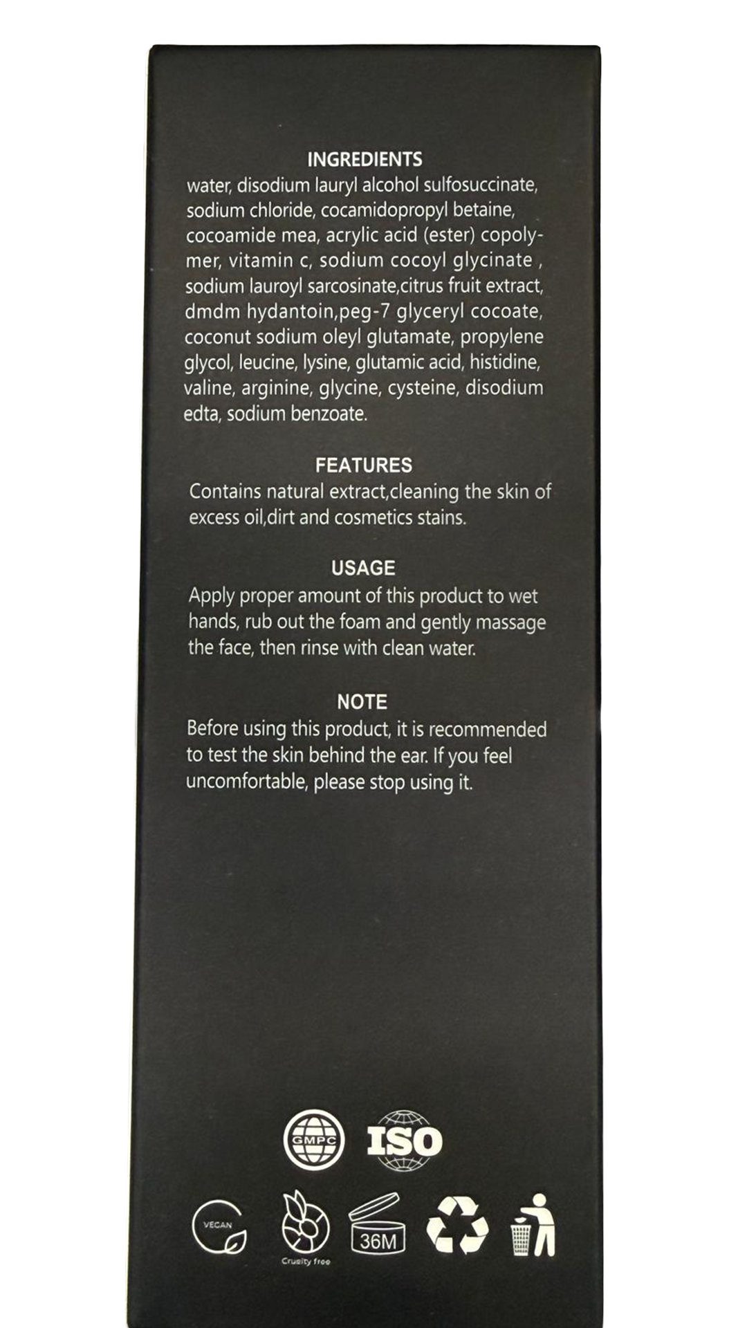 Amino Acid Facial Cleanser — back panel with ingredients