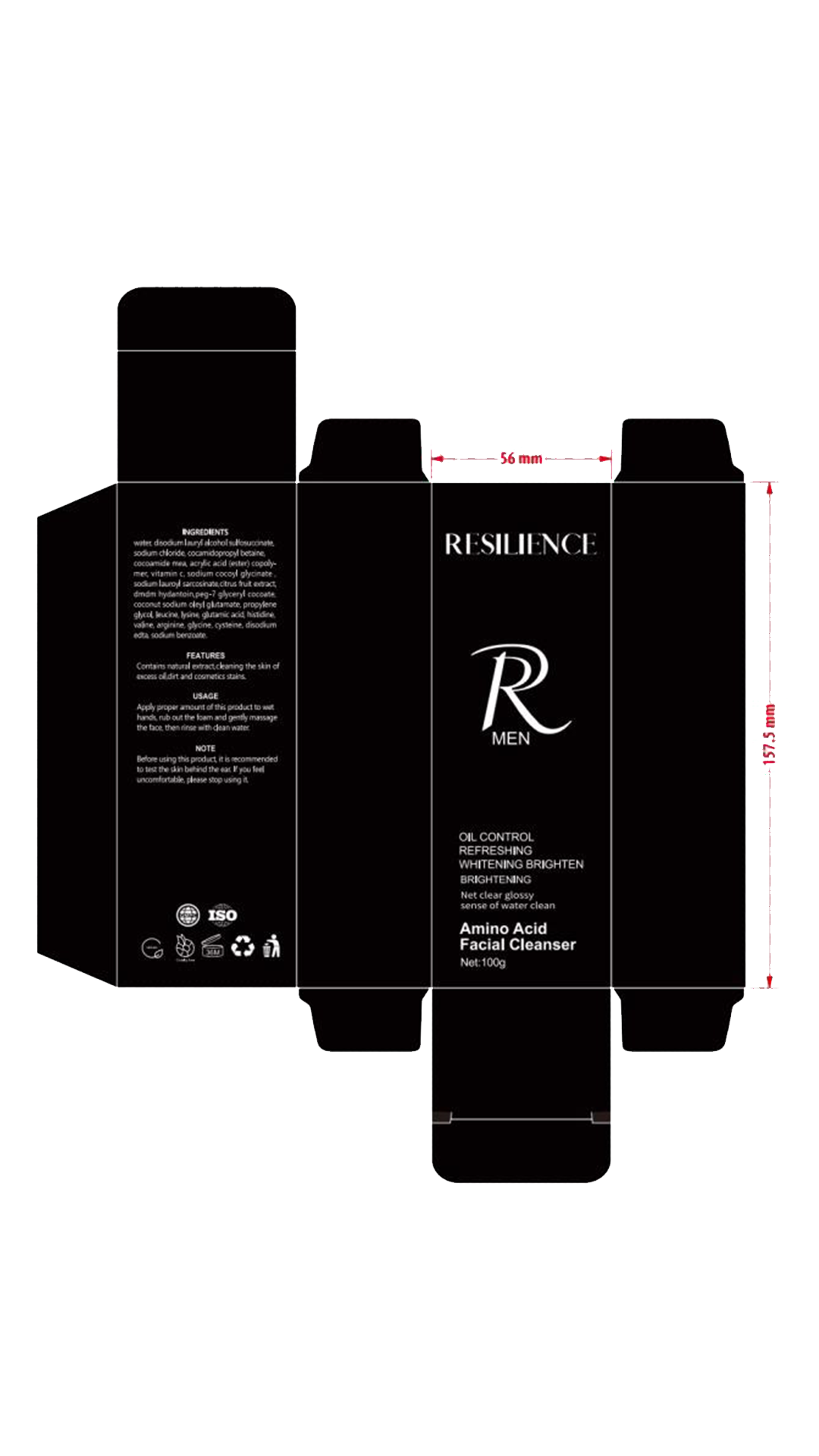Amino Acid Facial Cleanser — box dieline flat view