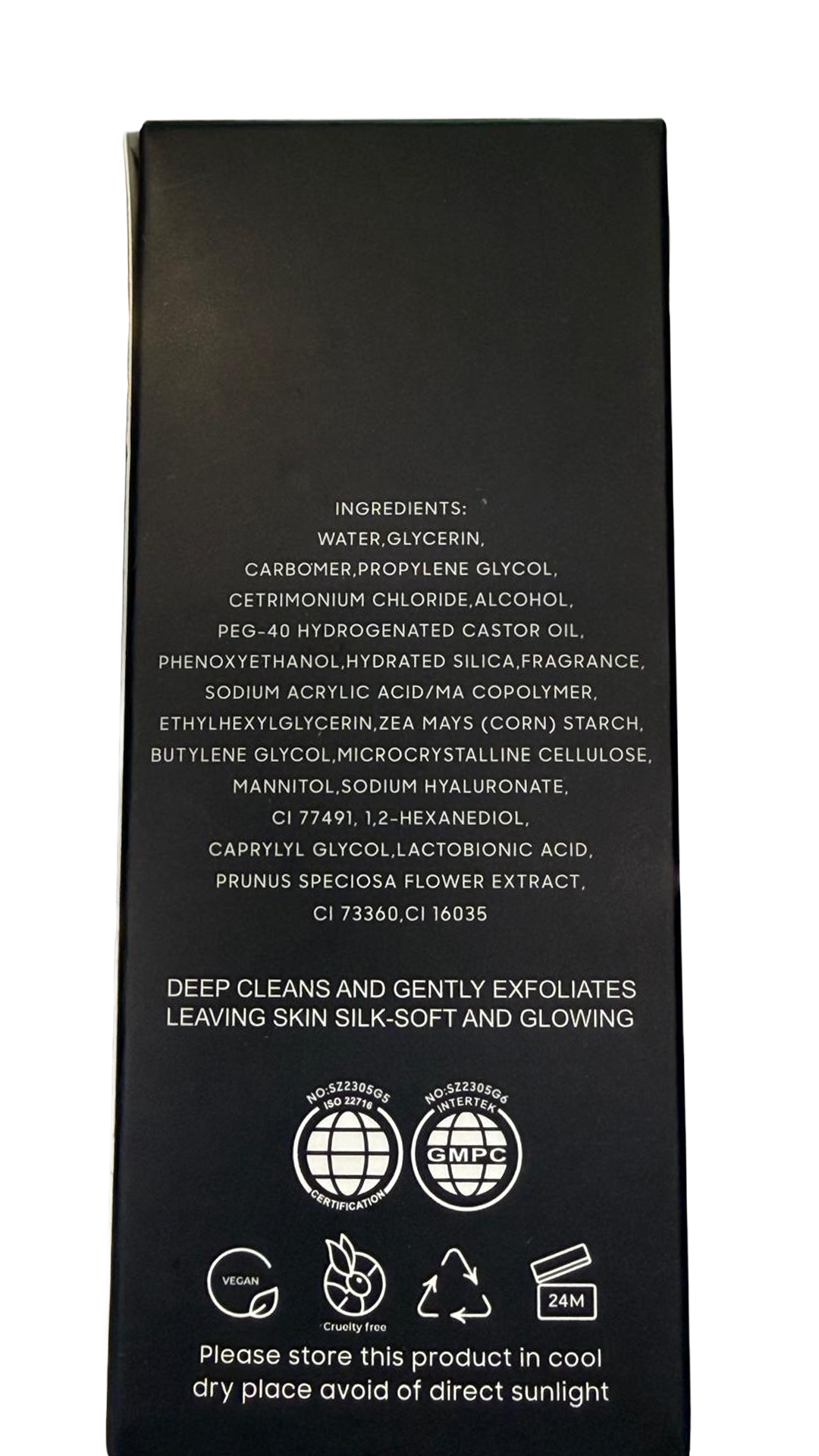 Exfoliating Gel — back panel with ingredients